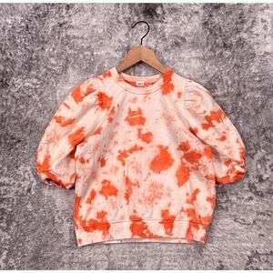 Clare V Sweatshirt XS Womens Puff Sleeve Pink Orange Tie Dye Pullover
